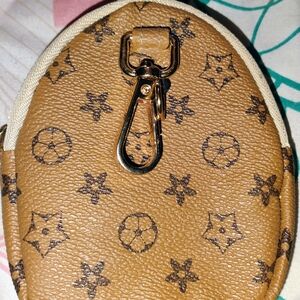 Brown Patterned Mini Pouch Keychain With Hook